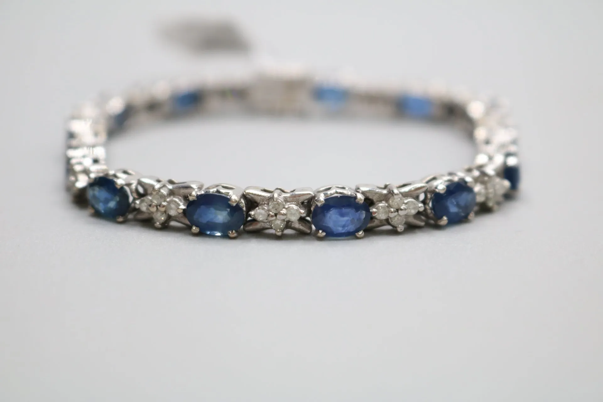 14K White Gold Diamond and Sapphire Tennis Bracelet (7 1/2 Inches) (Local Pick-up Only)