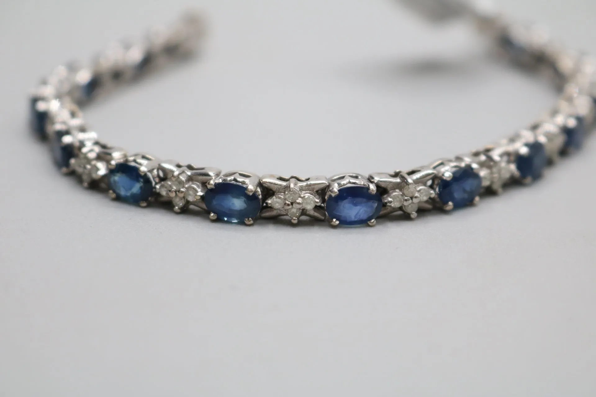 14K White Gold Diamond and Sapphire Tennis Bracelet (7 1/2 Inches) (Local Pick-up Only)