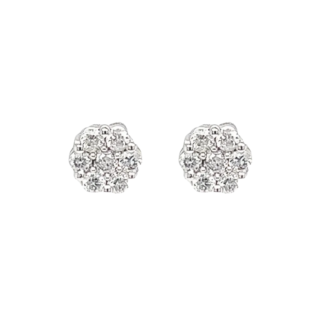 14K White Gold Mini Diamond Cluster Studs