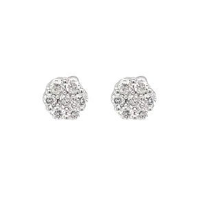 14K White Gold Mini Diamond Cluster Studs