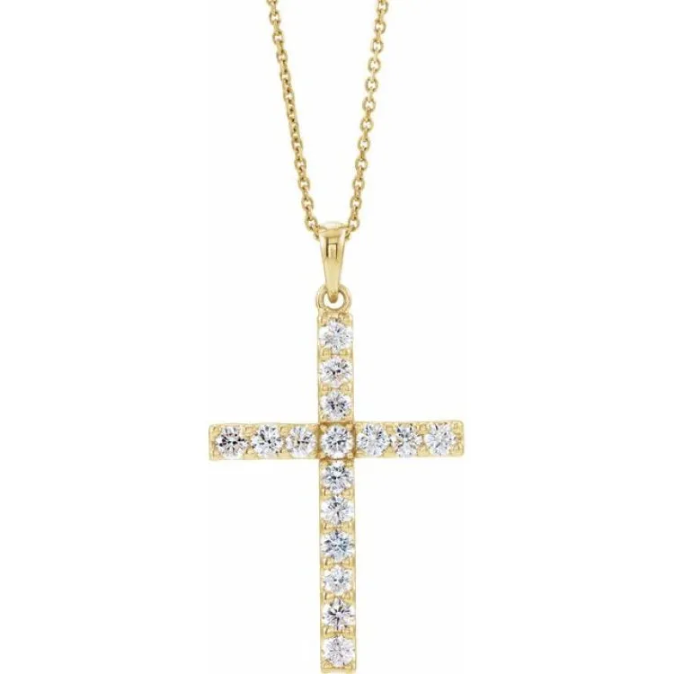 14K Yellow 1/2 CTW Natural Diamond Cross 18" Necklace