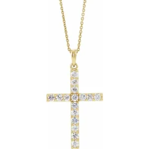 14K Yellow 1/8 CTW Natural Diamond Cross 18" Necklace