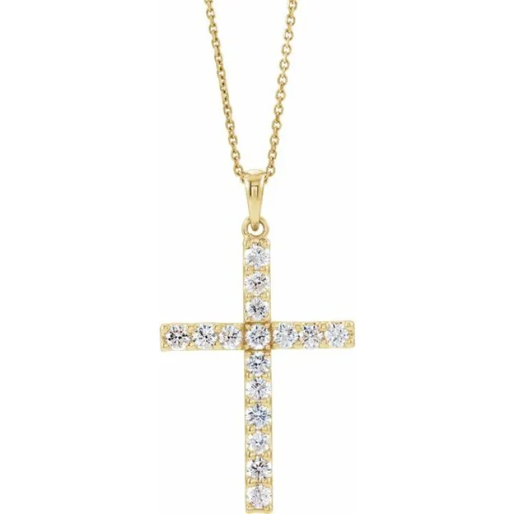 14K Yellow 1/8 CTW Natural Diamond Cross 18" Necklace