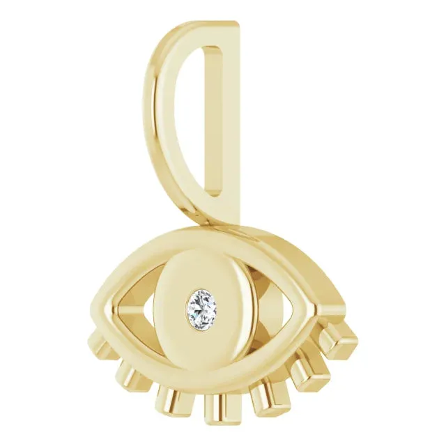 14K Yellow Gold .02 CT Natural Diamond Evil Eye Charm/Pendant