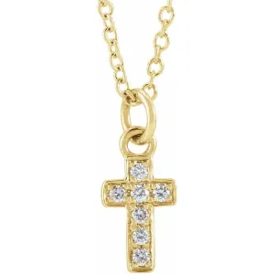 14K Yellow Gold .04 CTW Natural Diamond Youth Cross 15" Necklace