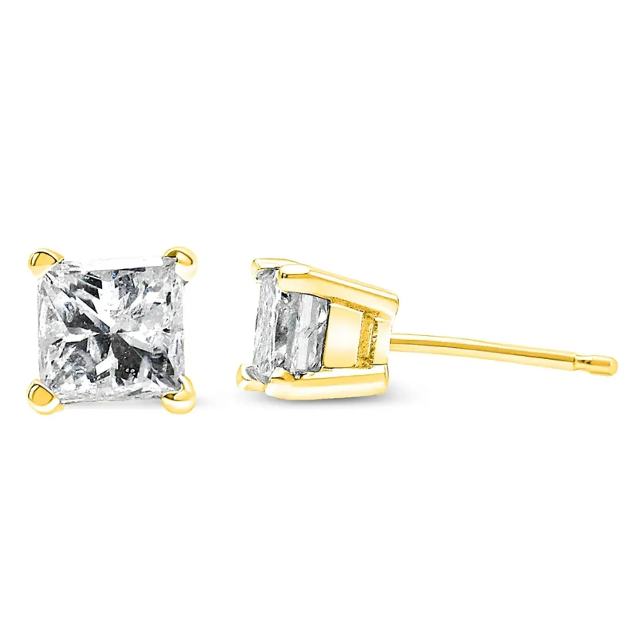 14K Yellow Gold 0.40 Cttw Princess-Cut Square Near Colorless Diamond Classic 4-Prong Solitaire Stud Earrings (I-J Color, I2-I3 Clarity)