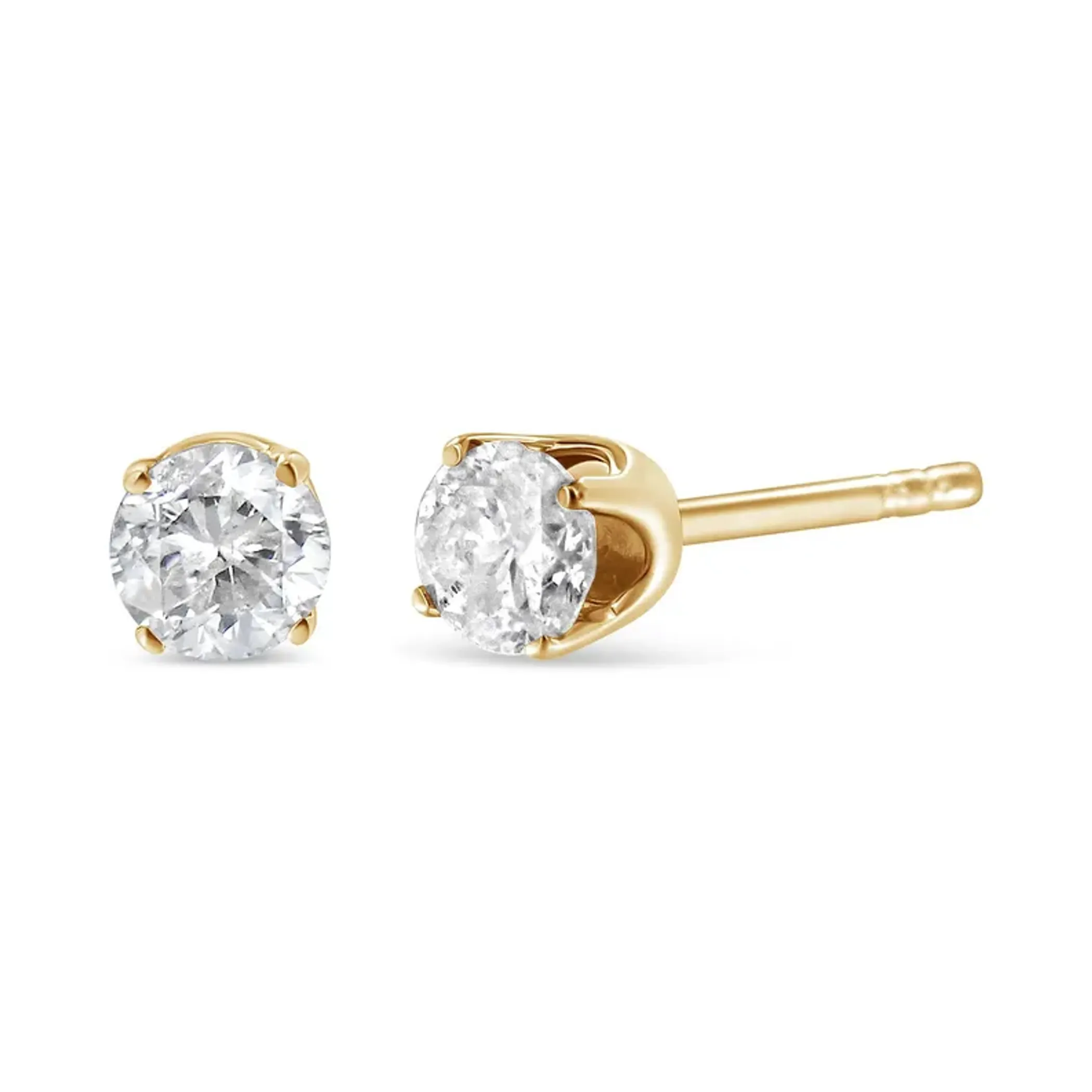 14K Yellow Gold 0.40 Cttw Round Brilliant-Cut Diamond Classic 4-Prong Stud Earrings (L-M Color, I1-I2 Clarity)