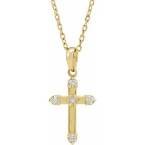 14K Yellow Gold .07 CTW Natural Diamond Cross 16-18" Necklace