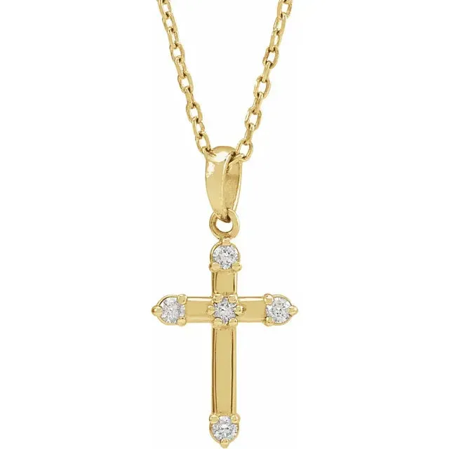 14K Yellow Gold .07 CTW Natural Diamond Cross 16-18" Necklace