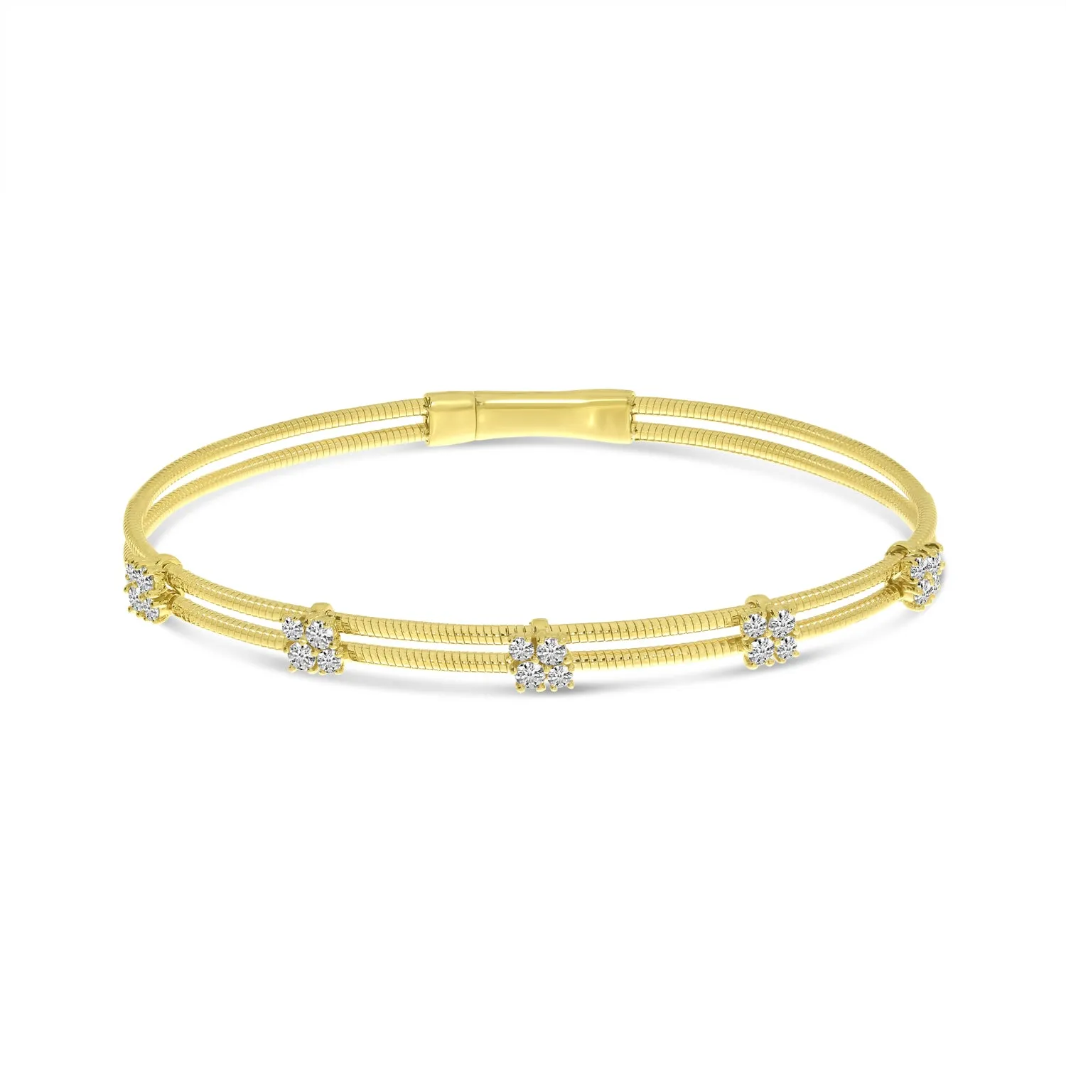 14K Yellow Gold 0.72cttw. Diamond Cluster Flexible Double Bangle Bracelet