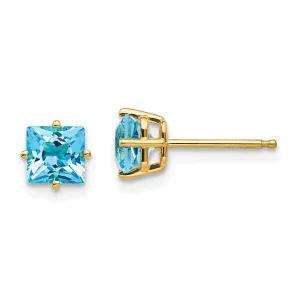 14k Yellow Gold 5MM Princess Cut Blue Topaz Earrin