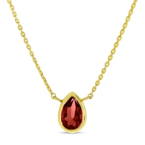 14K Yellow Gold 6x4mm Pear Shaped Garnet Birthstone Necklace