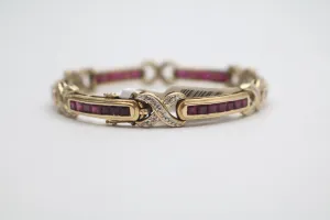 14K Yellow Gold Diamond and Ruby Bracelet (Rubies 4.20 CTW) (Diamonds 0.20 CTW) (Local pick-up Only)