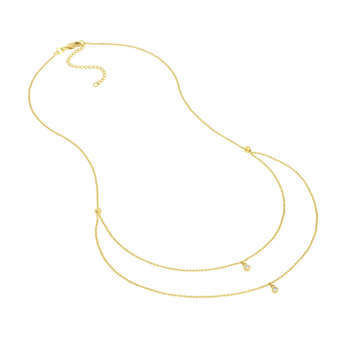 14k Yellow Gold Diamond Drops Necklace on D/C Bead Chain