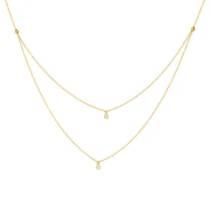 14k Yellow Gold Diamond Drops Necklace on D/C Bead Chain