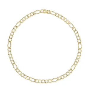 14K Yellow Gold Diamond Figaro Link Necklace