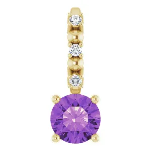 14K Yellow Gold Imitation Amethyst & .01 CTW Natural Diamond Charm/Pendant