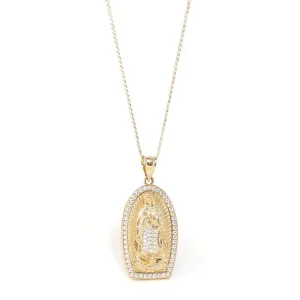 14K Yellow Gold Mother Maria Pendant Necklace With SI Diamonds