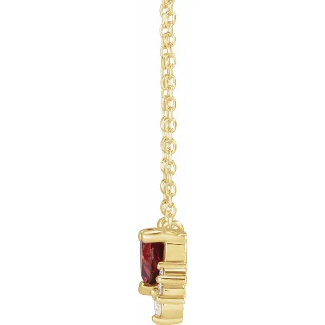 14K Yellow Gold Natural Mozambique Garnet & .07 CTW Natural Diamond 18" Necklace