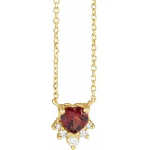 14K Yellow Gold Natural Mozambique Garnet & .07 CTW Natural Diamond 18" Necklace