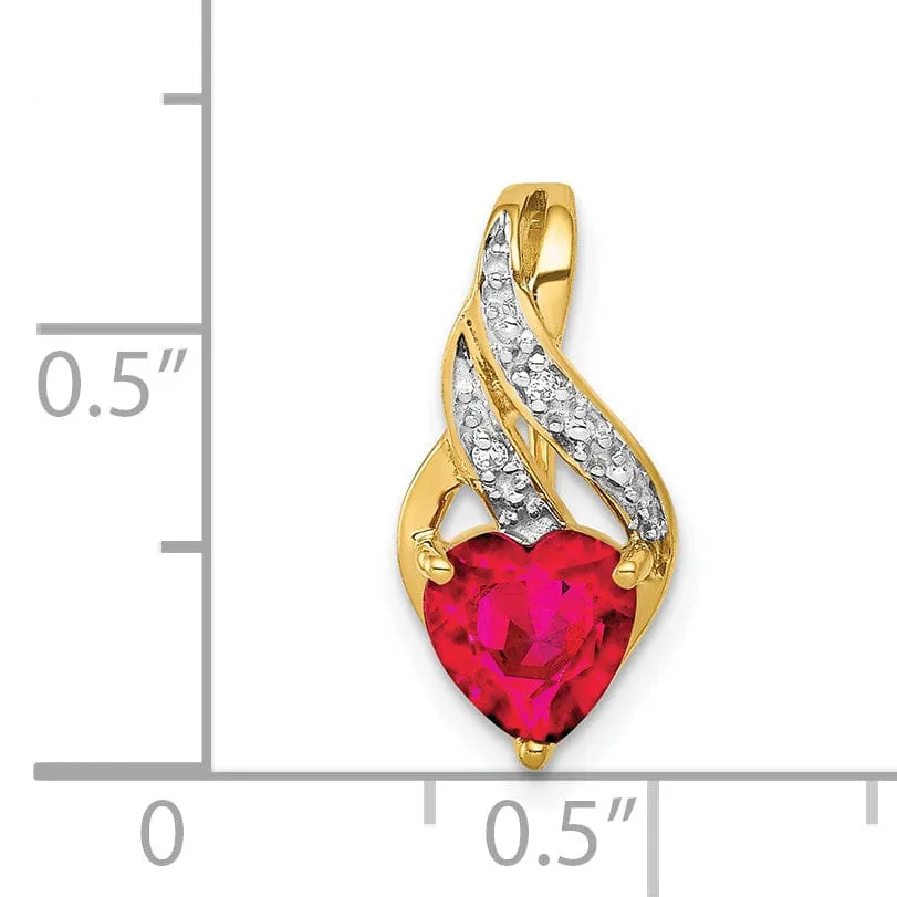 14k Yellow Gold Polished Finish 0.01-CT Diamond & Created 1.15-CT Ruby Heart Fancy Design Charm will fit 2mm Omega Pendant