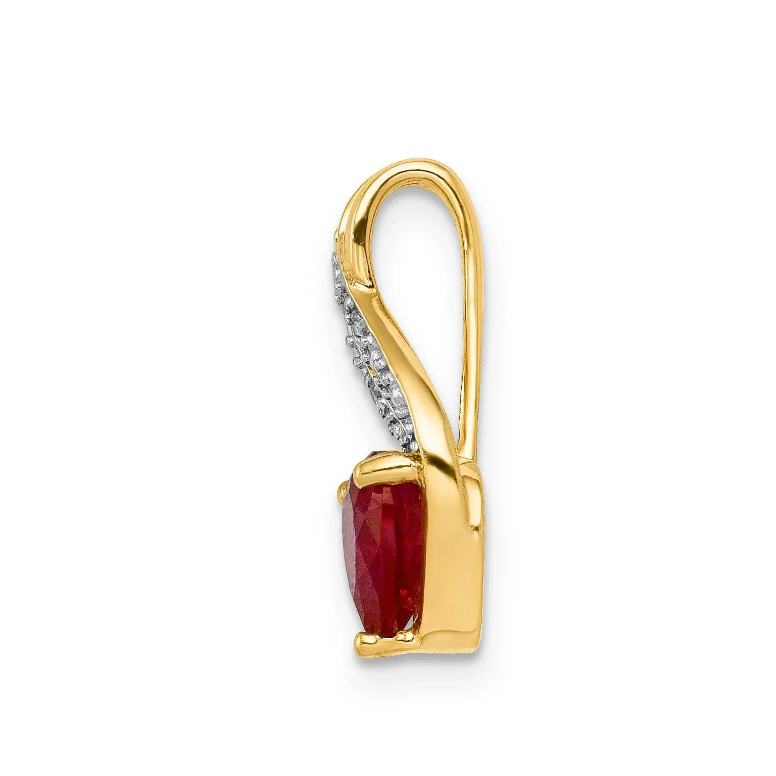 14k Yellow Gold Polished Finish 0.01-CT Diamond & Created 1.15-CT Ruby Heart Fancy Design Charm will fit 2mm Omega Pendant