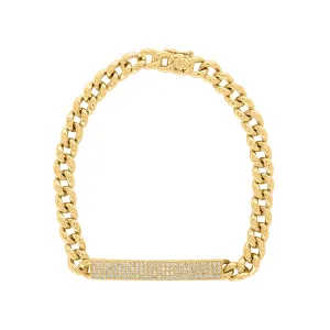 14KT GOLD PAVE DIAMOND I.D. BAR BRACELET