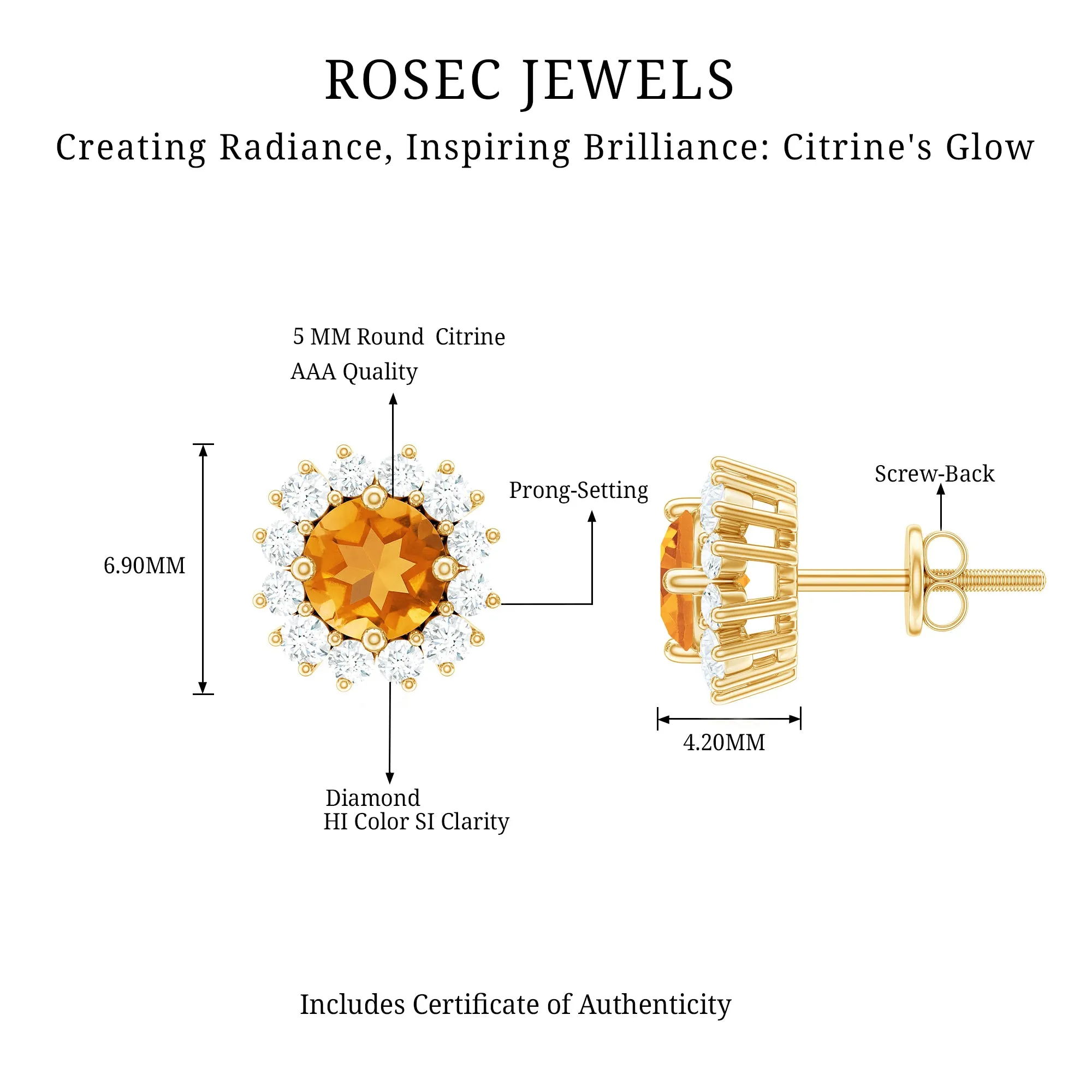 1.50 CT Classic Citrine and Diamond Halo Stud Earrings