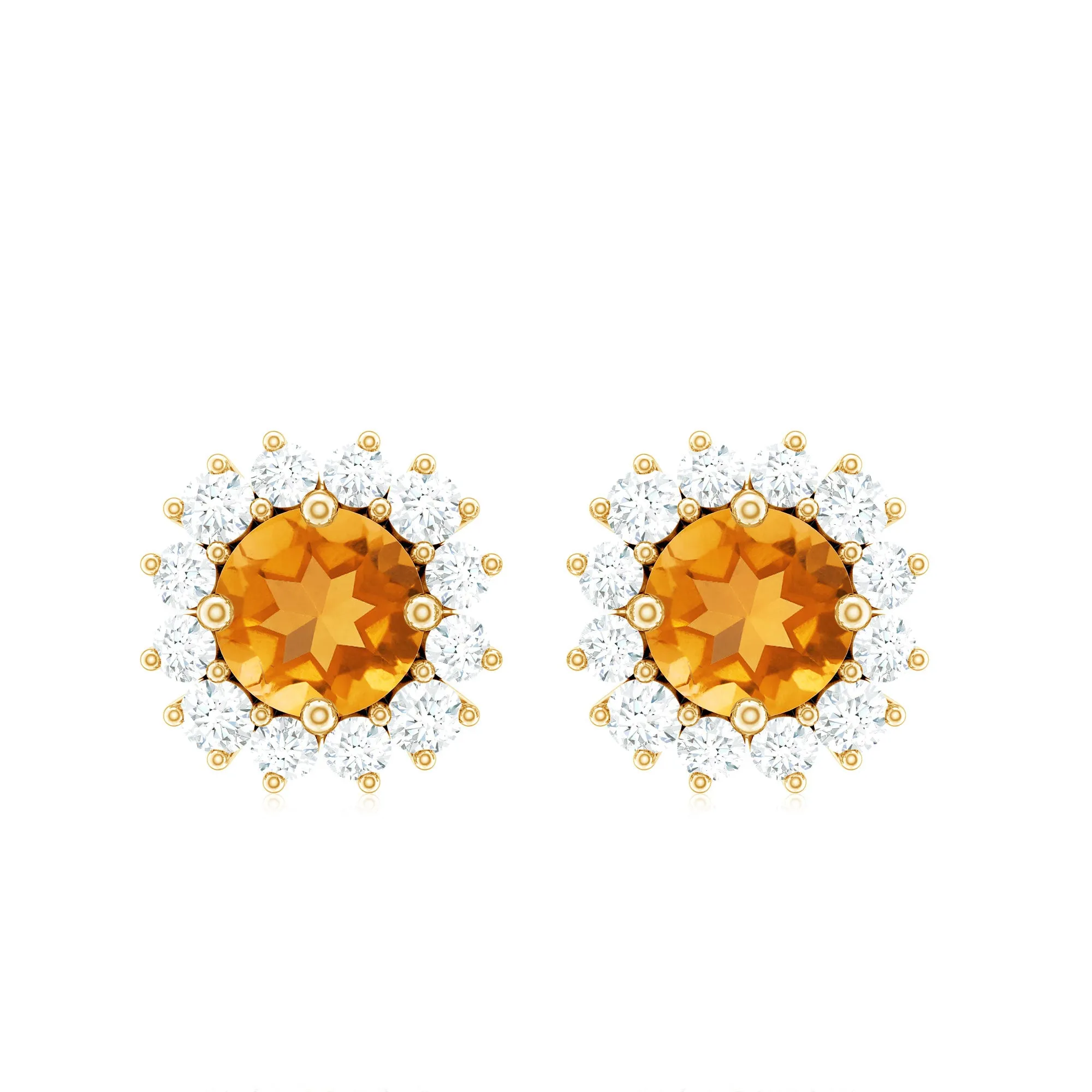 1.50 CT Classic Citrine and Diamond Halo Stud Earrings