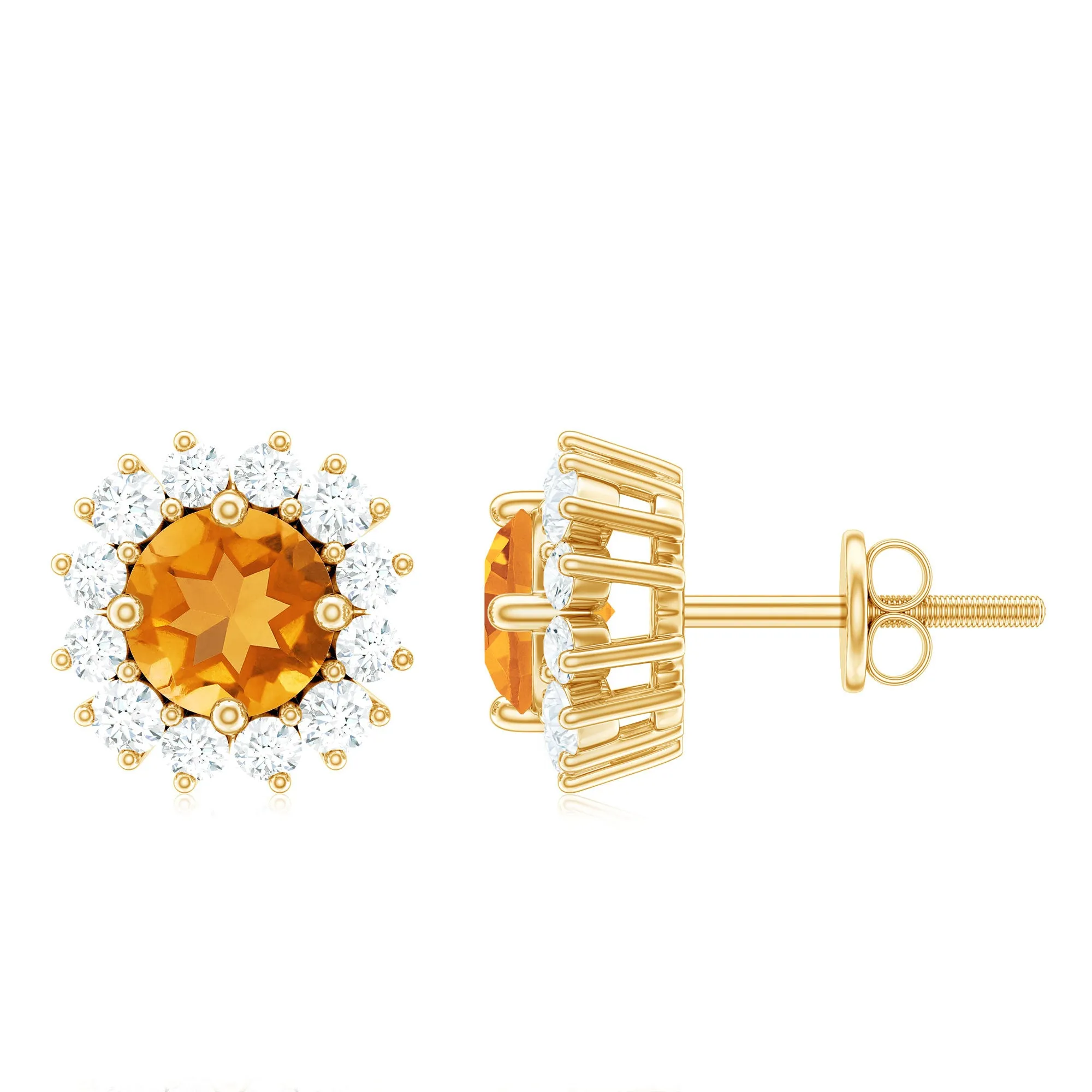 1.50 CT Classic Citrine and Diamond Halo Stud Earrings