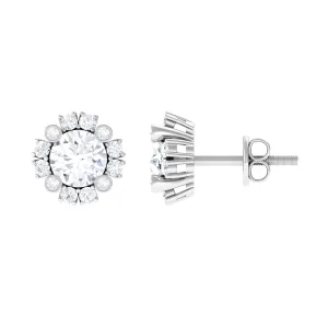 1.50 CT Round Cubic Zirconia Classic Halo Stud Earrings