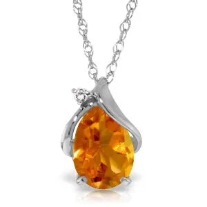 1.63 Carat 14K Solid White Gold Necklace Diamond Citrine