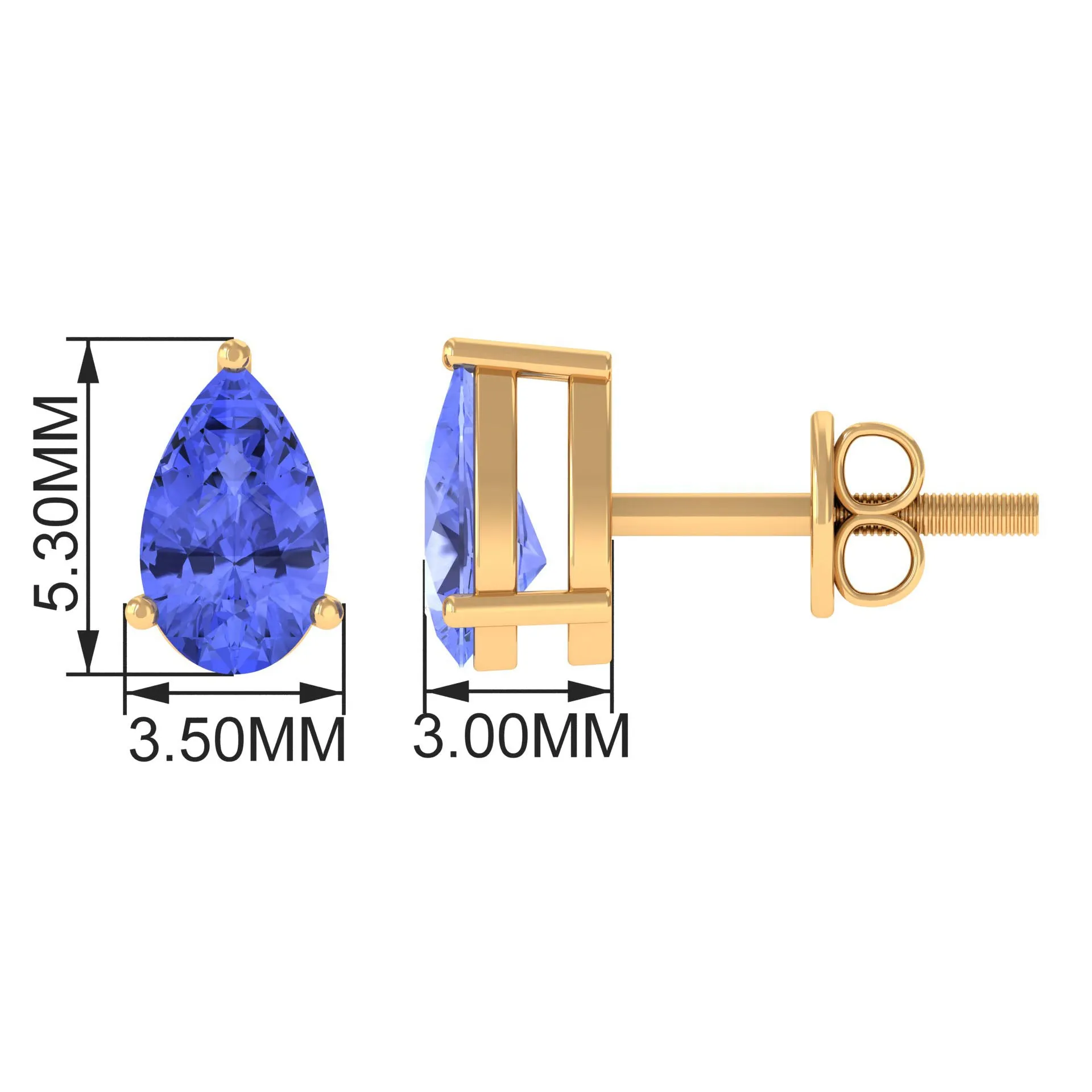 1.75 CT Pear Cut Tanzanite Solitaire Stud Earrings