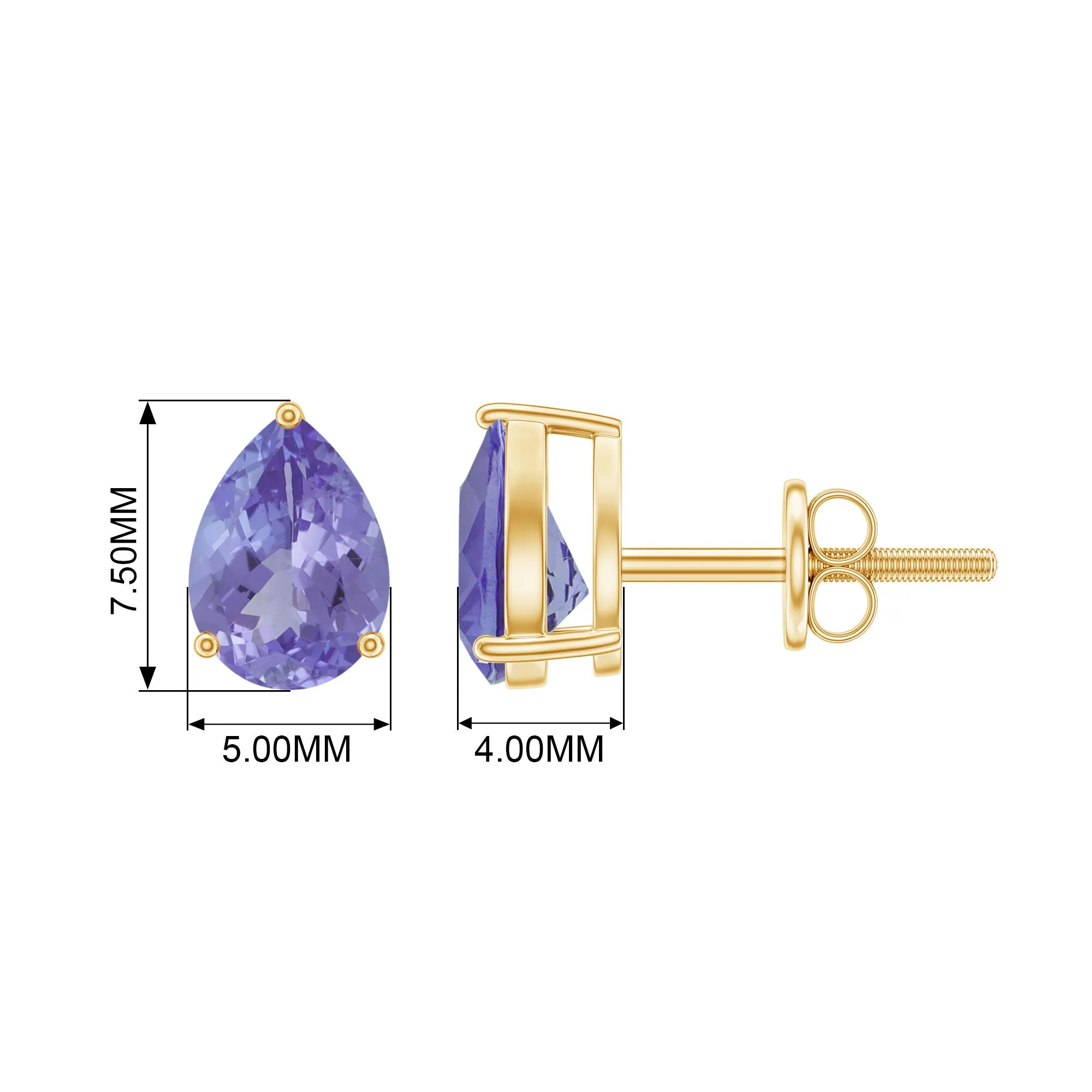 1.75 CT Pear Cut Tanzanite Solitaire Stud Earrings