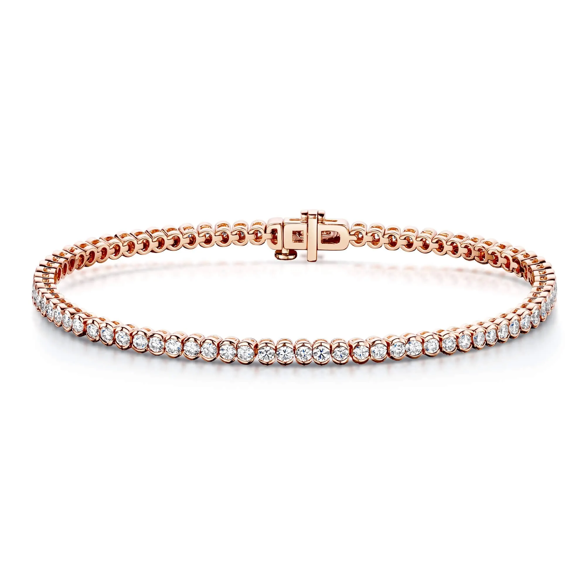 18ct Rose Gold Round Brilliant Diamond Rubover Set Line Bracelet