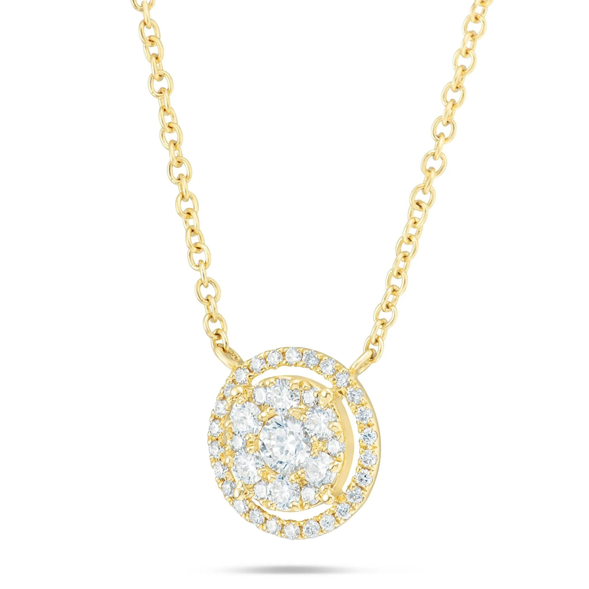 18K Gold 0.40ct Diamond Halo Cluster Necklace