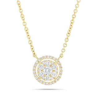 18K Gold 0.40ct Diamond Halo Cluster Necklace