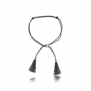 18k Gold Dark Grey Tassel Bracelet with Gold Beads