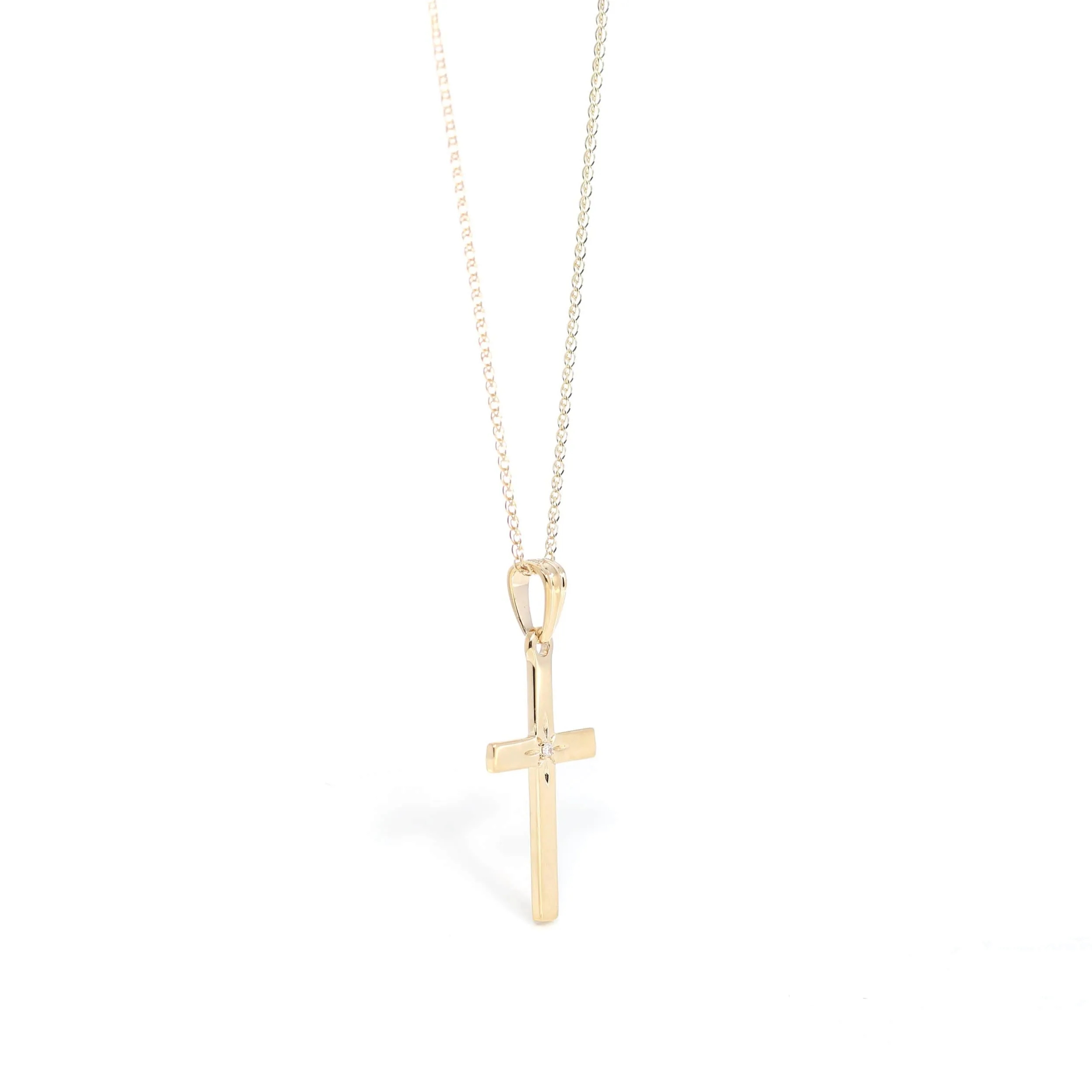 18K Yellow Gold Cross Pendant Necklace With VS1 Diamond