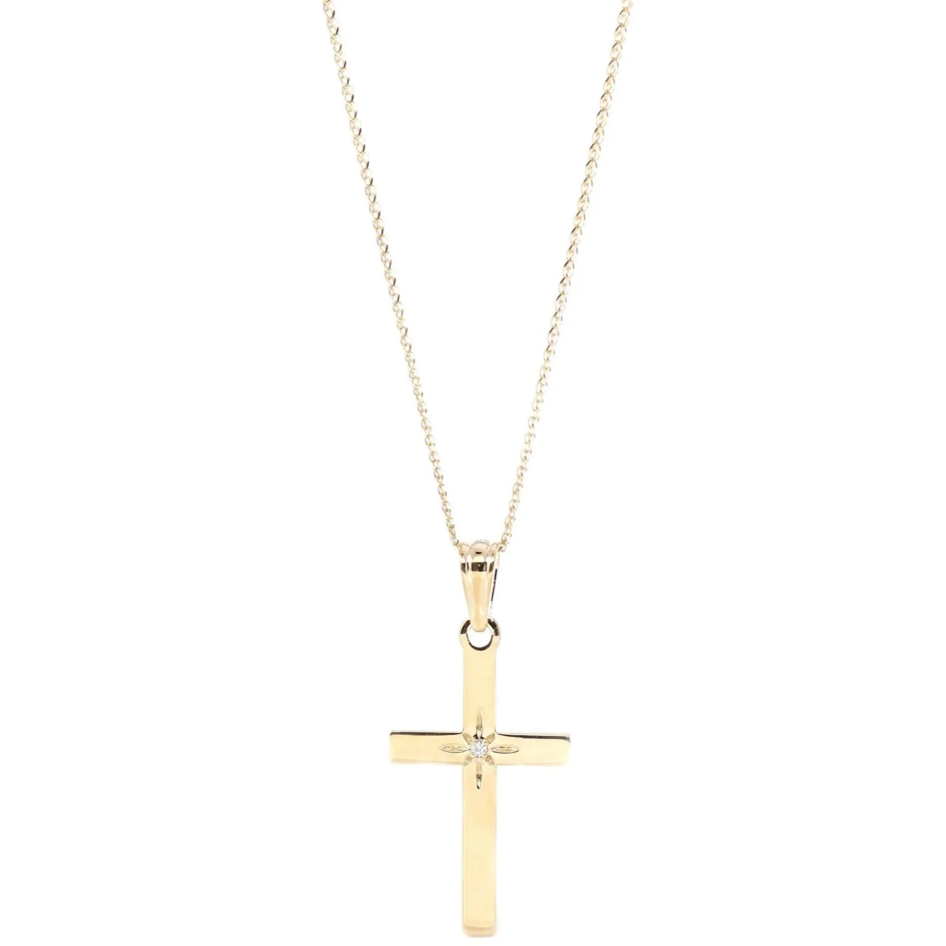 18K Yellow Gold Cross Pendant Necklace With VS1 Diamond