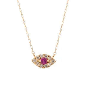 18K Yellow Gold Ruby Evil Eye Necklace