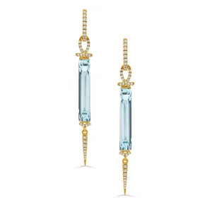 18K Yellow Sky Blue Topaz and Natural Diamond Drop Earrings