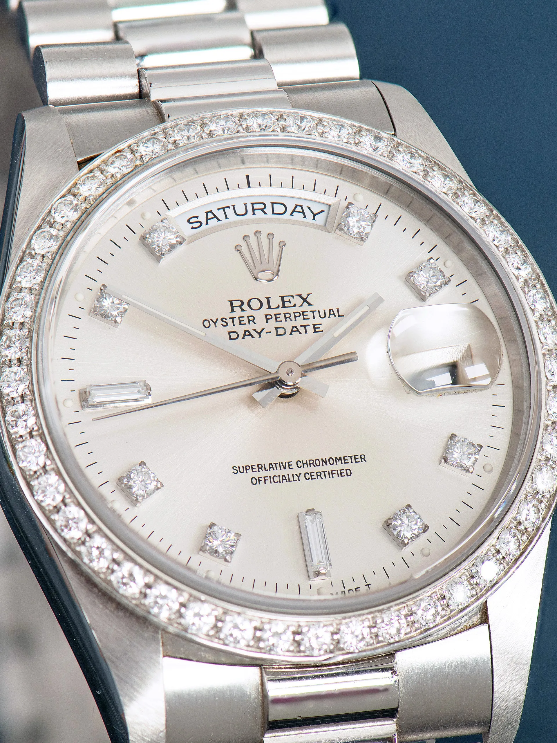 1991 Rolex Day-Date Platinum (Ref. 18346) Factory Diamond Dial & Bezel W/ Rolex Service Paper