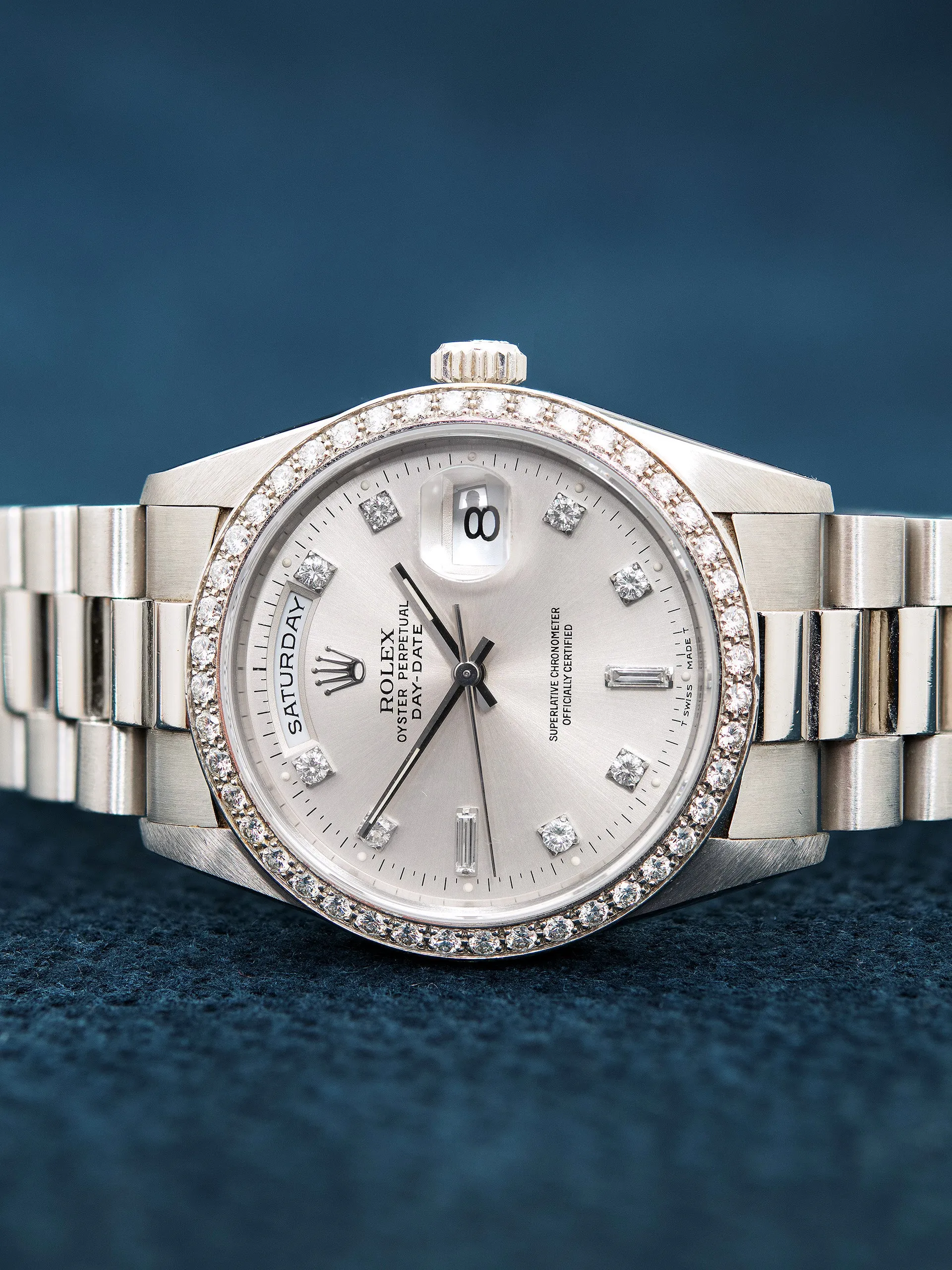 1991 Rolex Day-Date Platinum (Ref. 18346) Factory Diamond Dial & Bezel W/ Rolex Service Paper