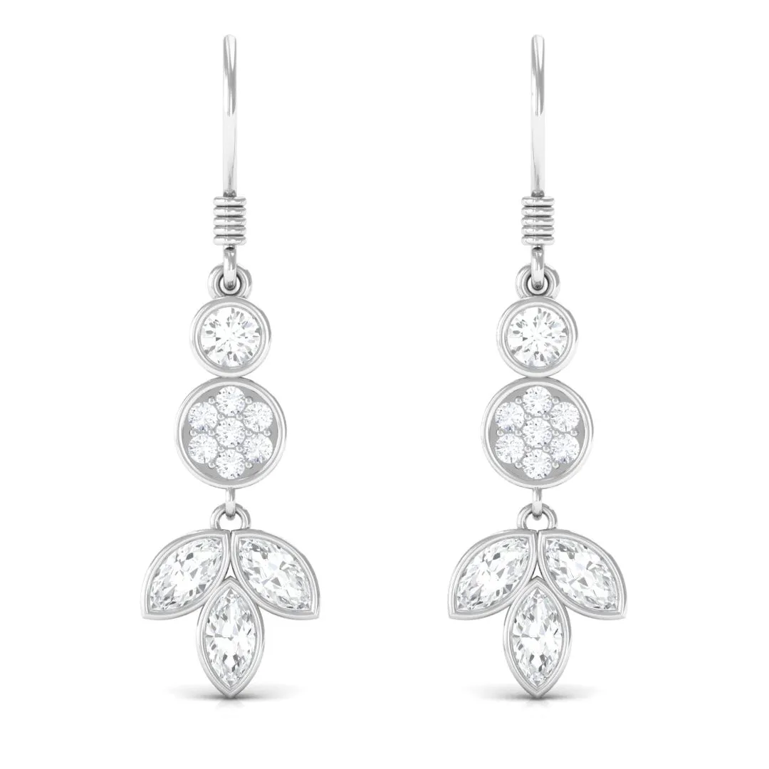 2 CT Marquise and Round Cut Zircon Leaf Dangle Earrings