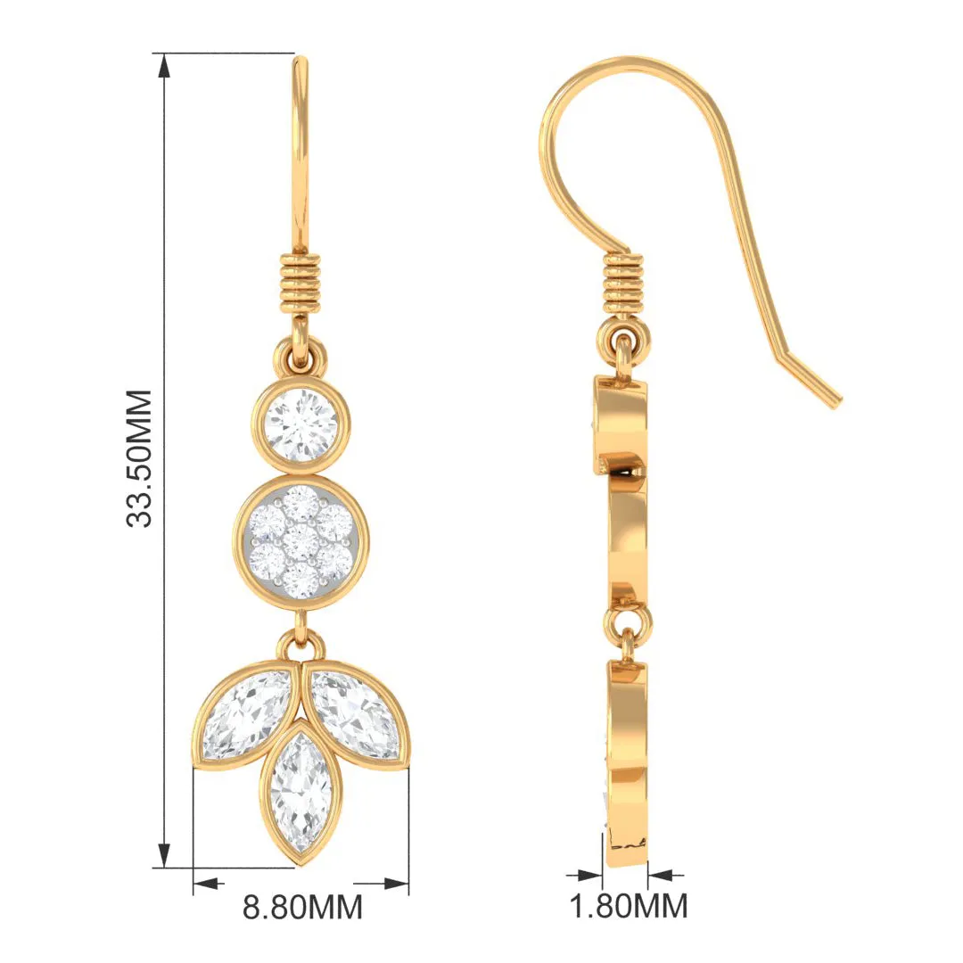 2 CT Marquise and Round Cut Zircon Leaf Dangle Earrings