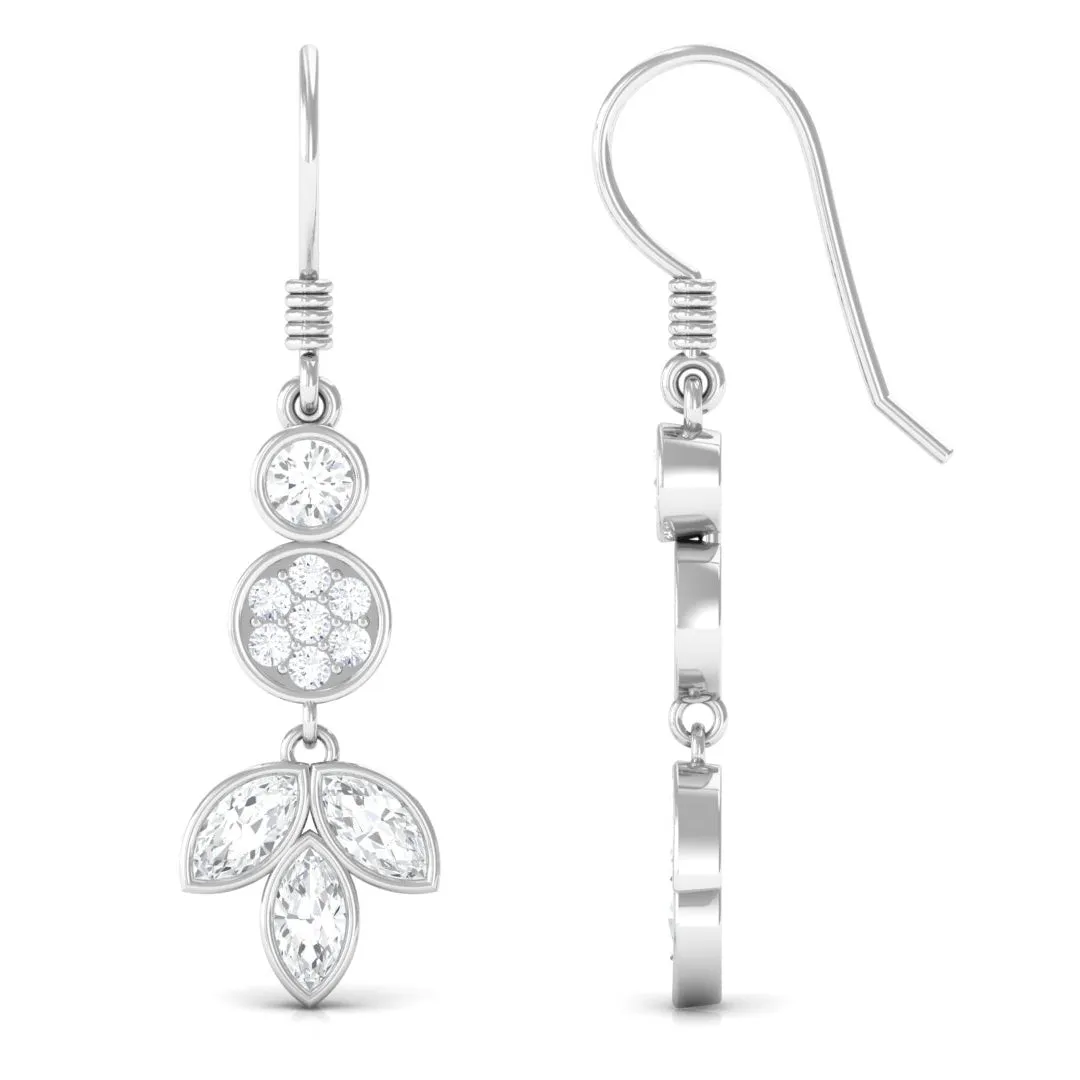 2 CT Marquise and Round Cut Zircon Leaf Dangle Earrings