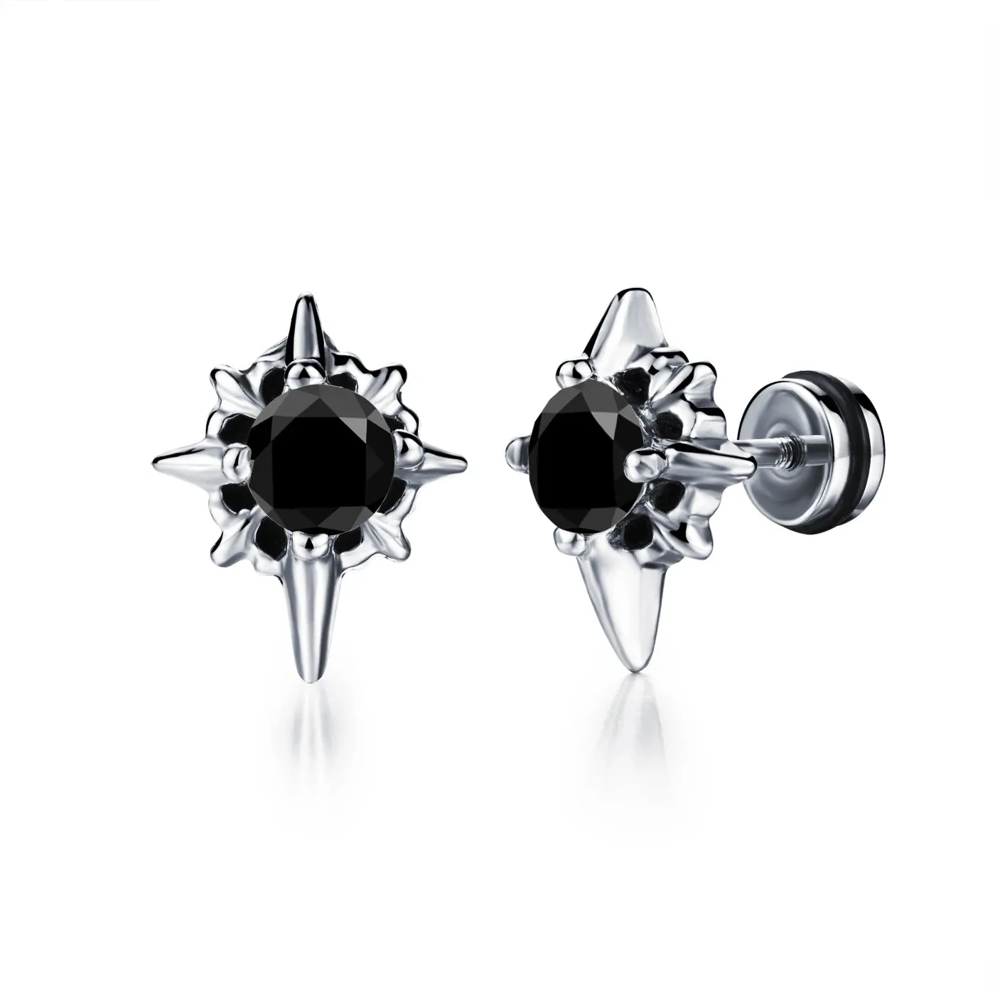 2021 Black Zircon Stainless Steel Stud Earrings – Punk Rock Ear Jewelry Accessories for Women and Men