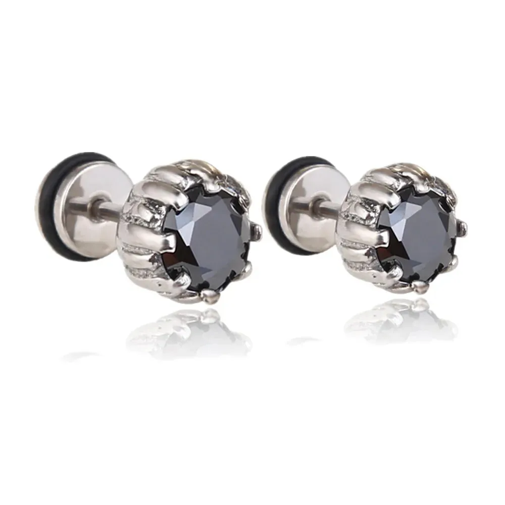 2021 Black Zircon Stainless Steel Stud Earrings – Punk Rock Ear Jewelry Accessories for Women and Men