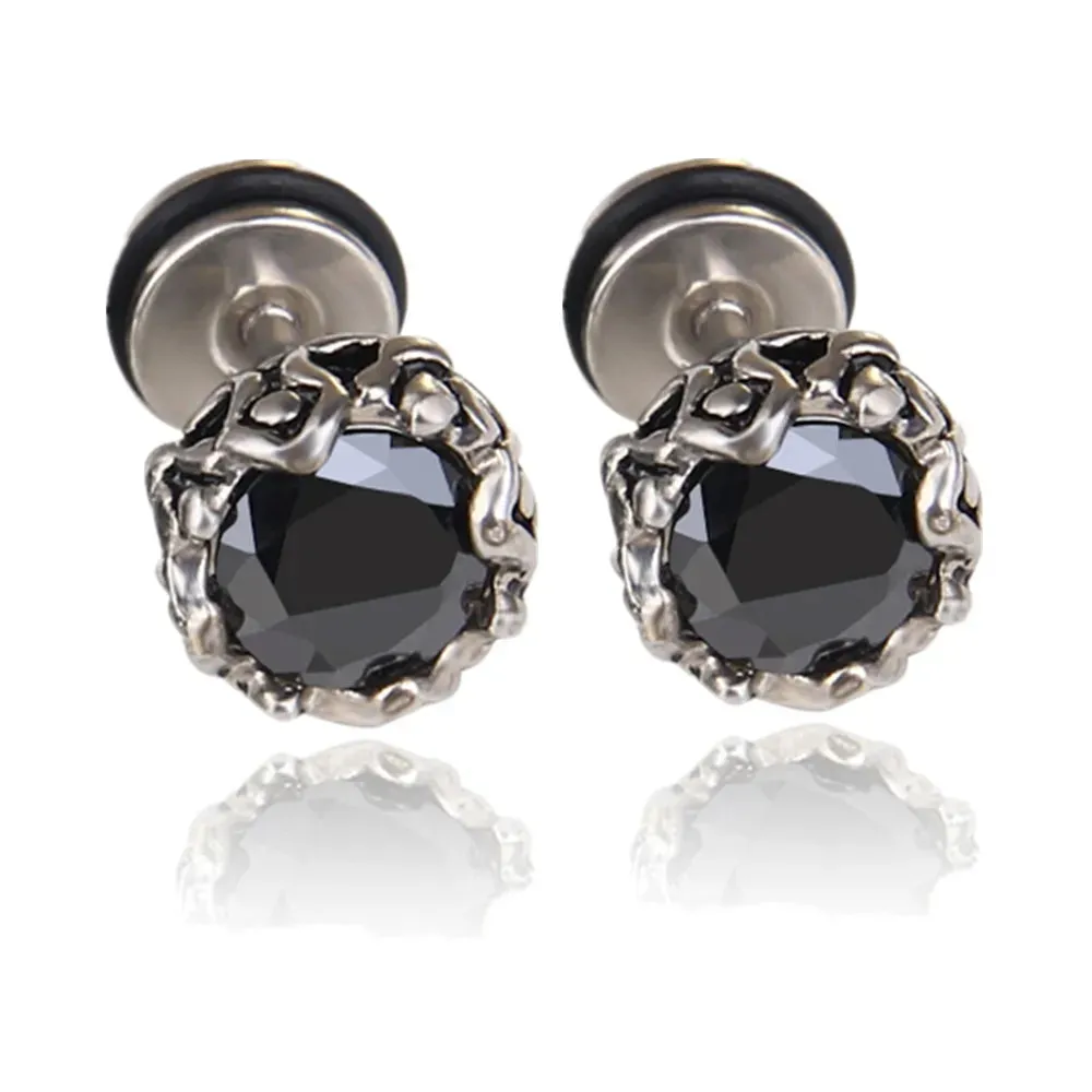 2021 Black Zircon Stainless Steel Stud Earrings – Punk Rock Ear Jewelry Accessories for Women and Men